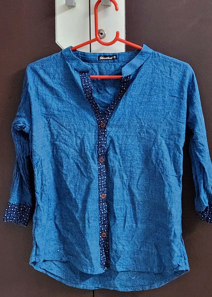 Blue Khadi Cotton Buttons Down Top