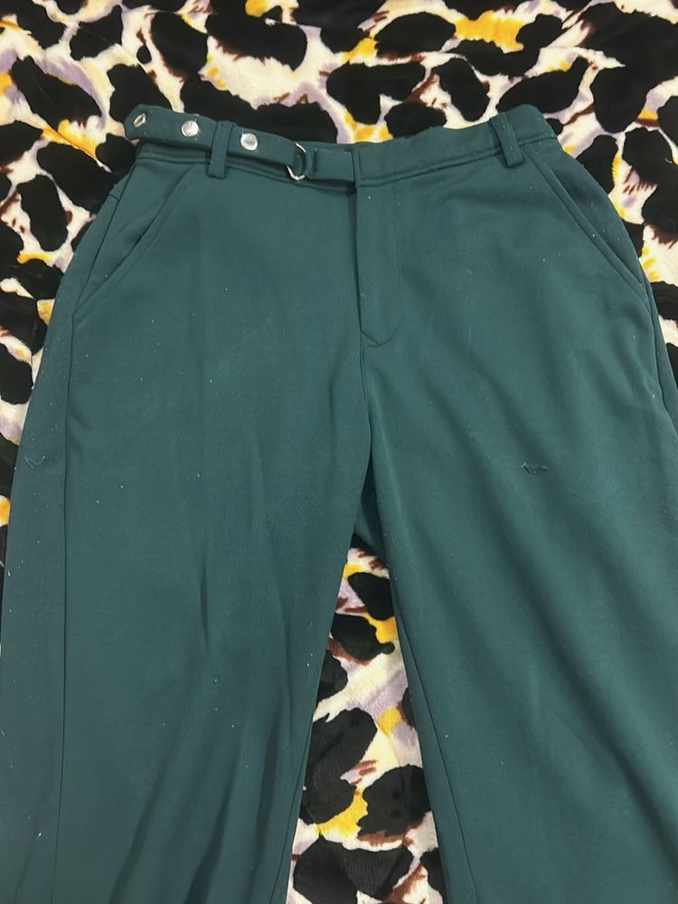 Green Wide Leg Pants with Belt