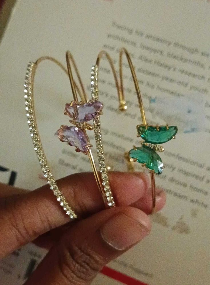 Lilac and Green butterfly stoned with Gold plated