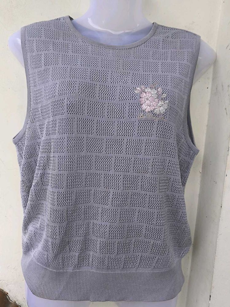Gray Sleeveless Knit Top