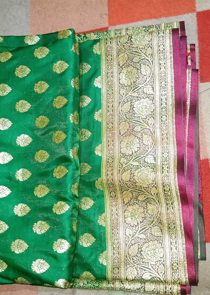 Green Banarasi Silk Saree with pink blouse