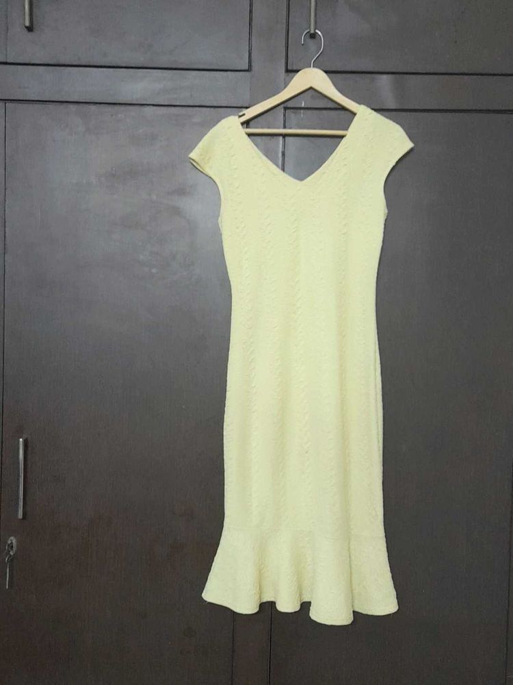 Yellow Knit Ruffle Hem Dress