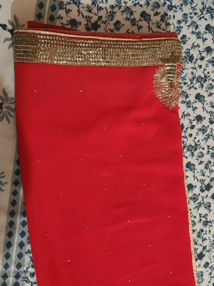 Red &amp; Gold Saree Fabric