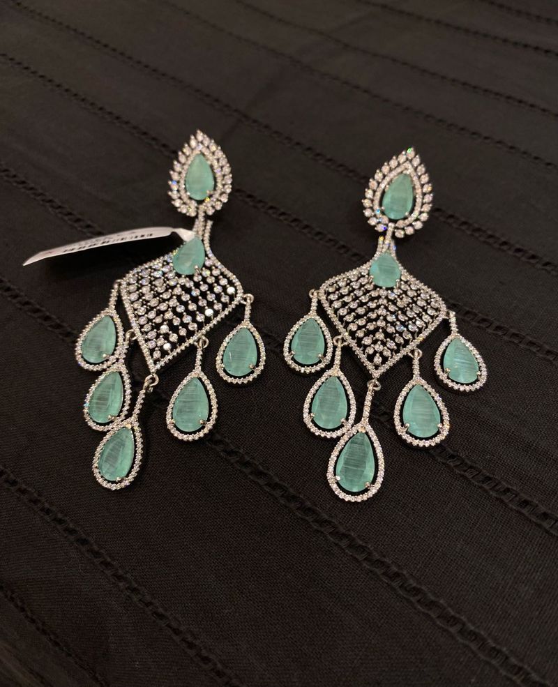 Mint Green AD Rhodium Earrings