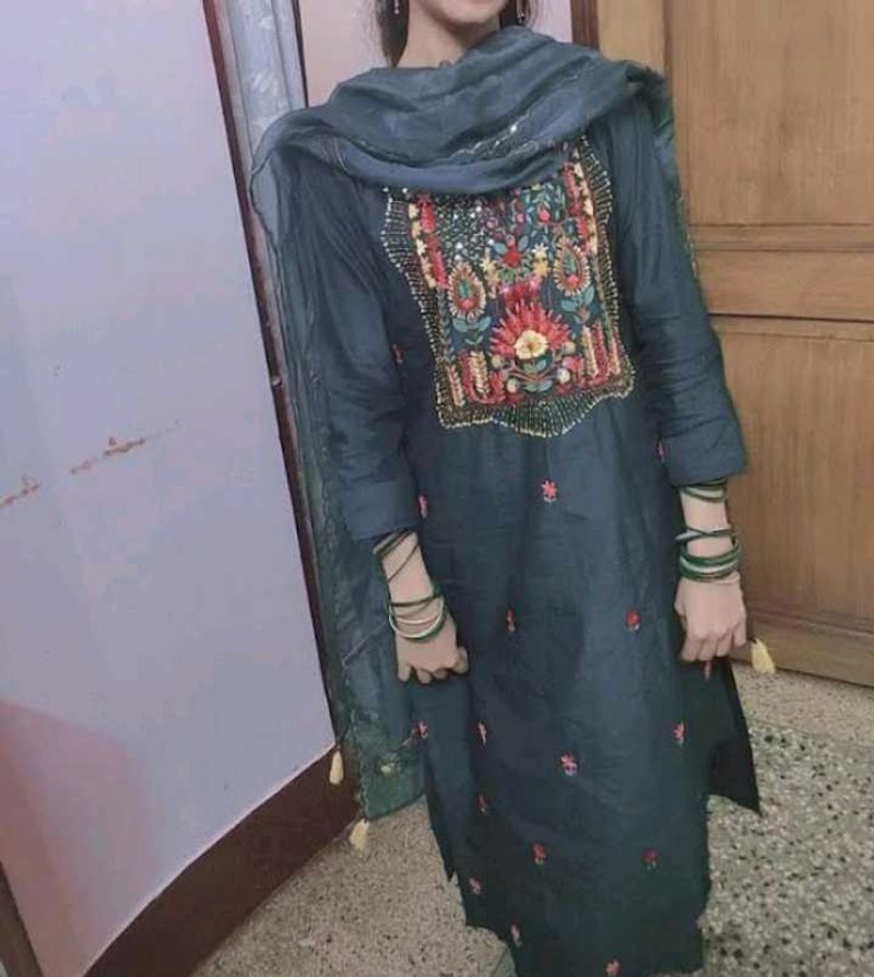 Green Embroidered Kurta Set