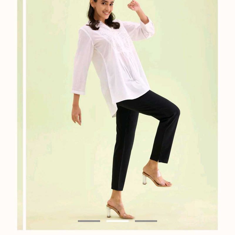 White Embroidered Tunic Top