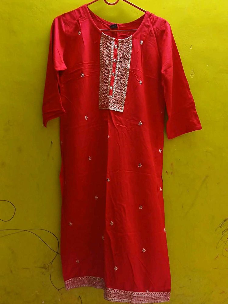 Dark Pink Embroidered Kurta