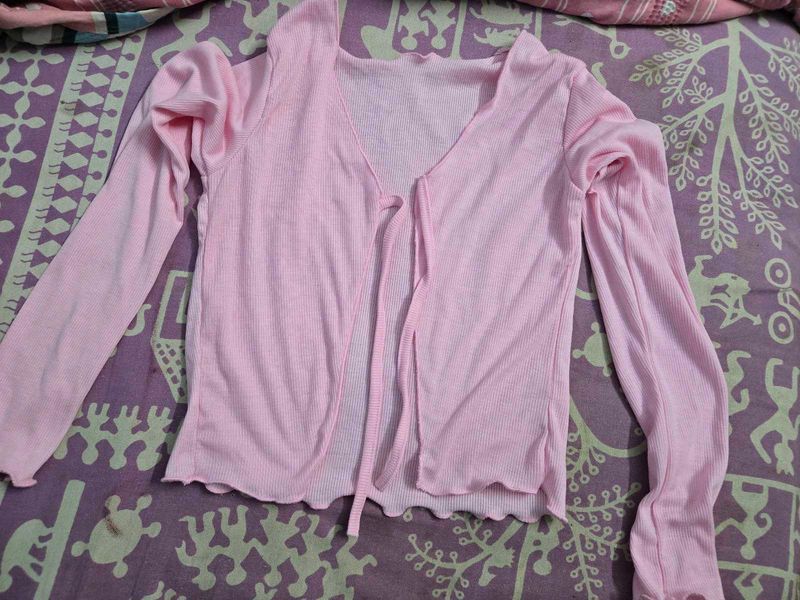 Cute Pink Tie-Front Top