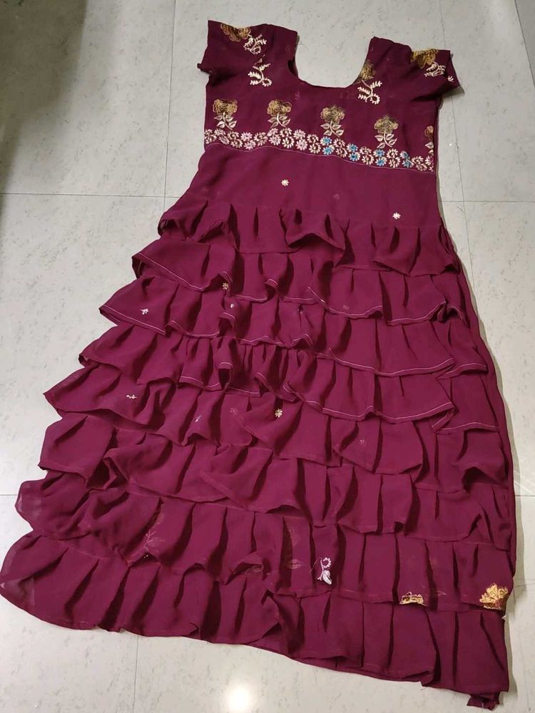 Elegant Maroon Ruffled Dress