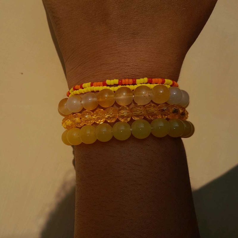 5 Yellow Beaded Bracelet Set