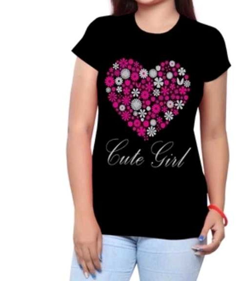 Cute Girl Floral Heart Tee