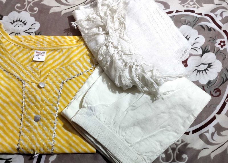 💥 Yellow Lehriya Kurta Set