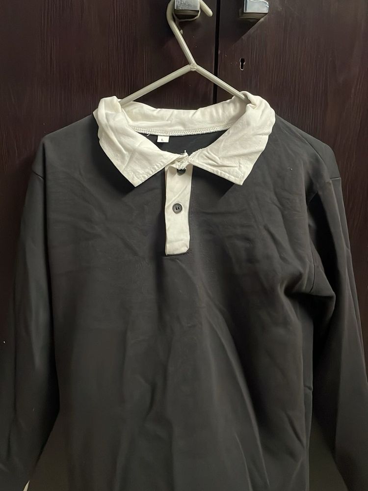 Grey Full Sleves Collor Top