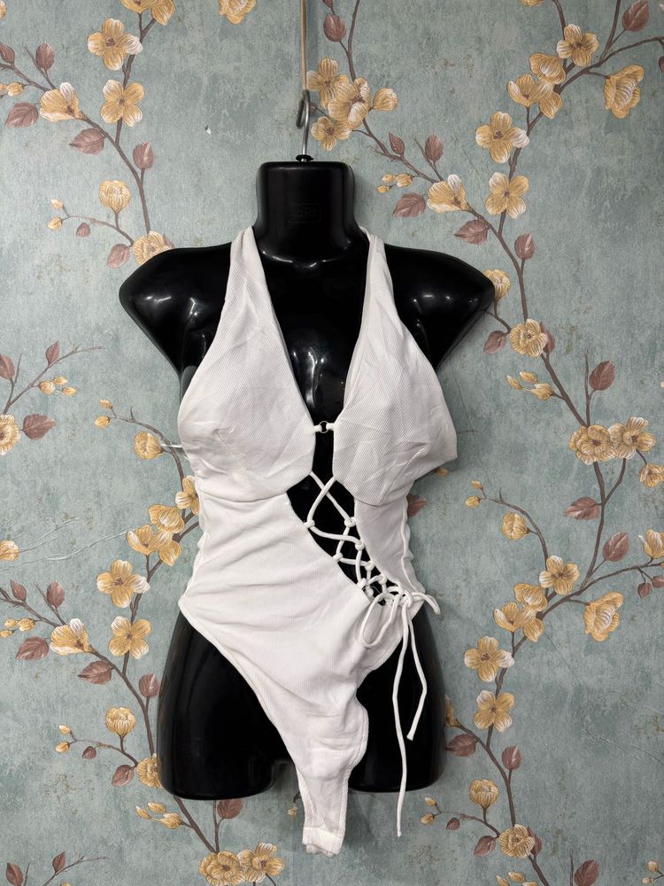 White Sexy Halter Bodysuit