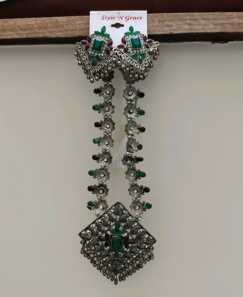 Oxidised Necklace And Earrings Set