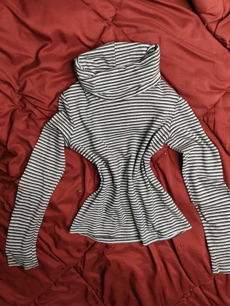 Striped Funnel Neck Top