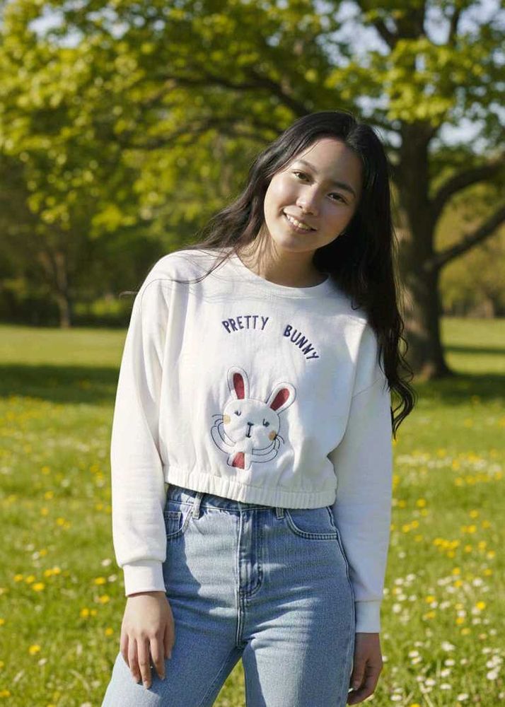 Korean Cute "Pretty Bunny" Cropped Sweatshirt