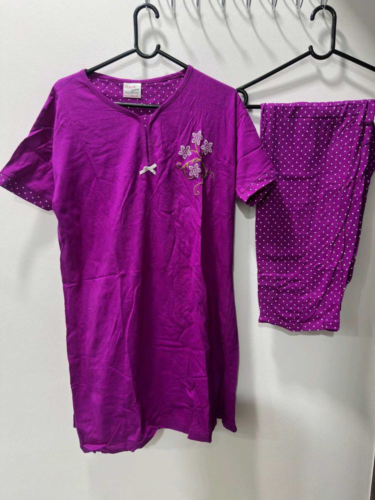 Purple Polka Dot Night Suit