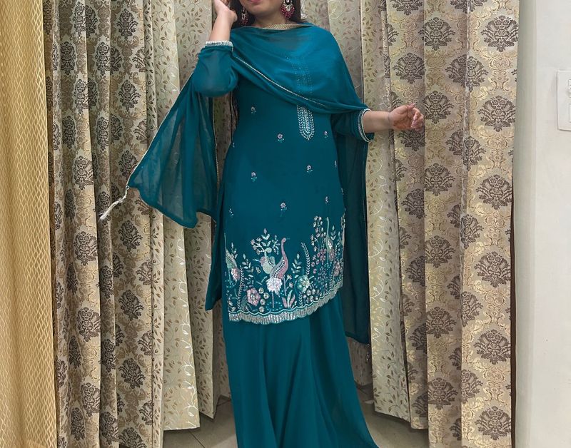 Teal Embroidered Kurta Set