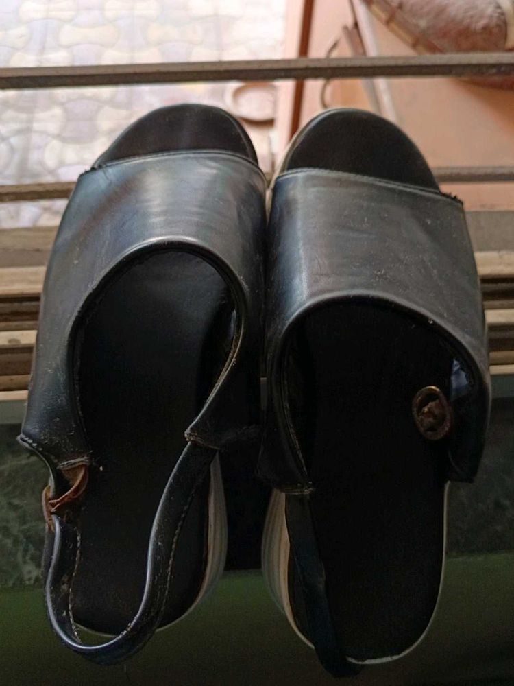 Black Wedge Slingback Sandals