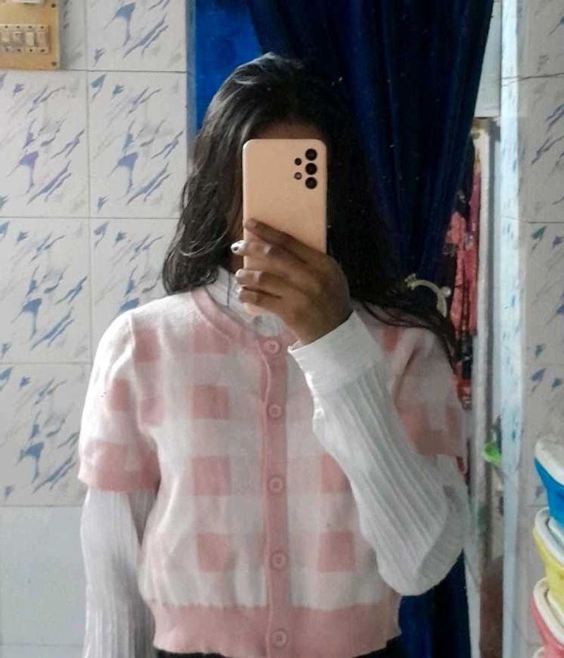 Pink Checkered Cardigan