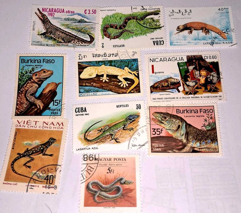 10 Vintage Stamps : REPTILES
