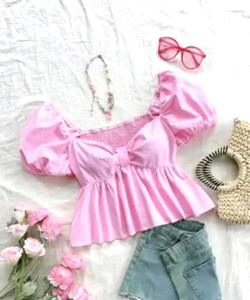Pink Peplum Puff Sleeve Top