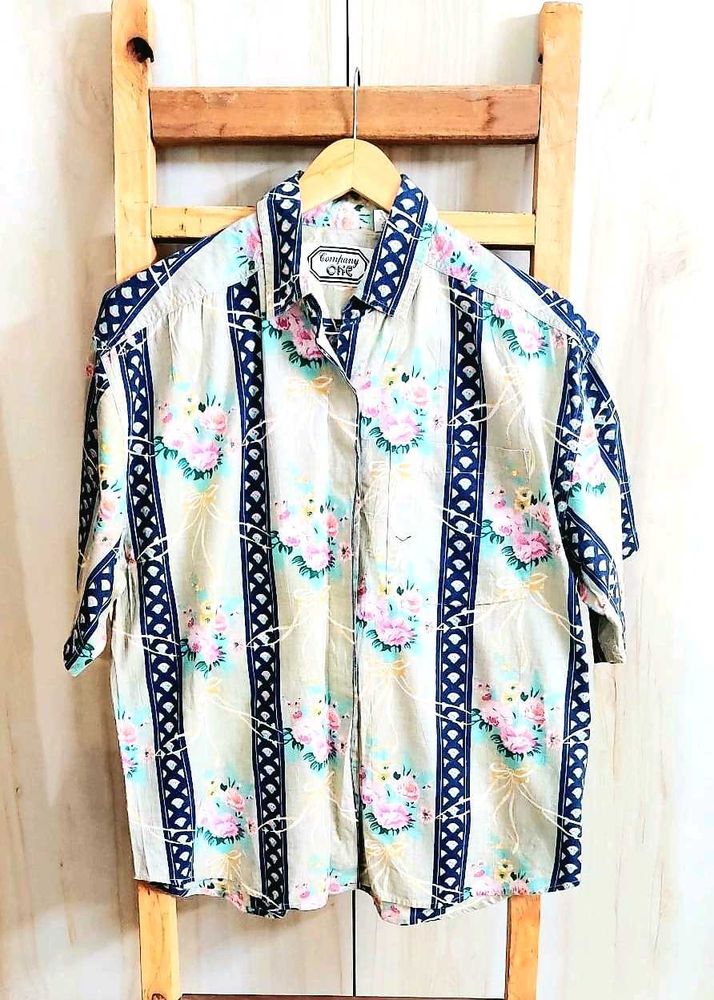 Lime Green Printed Cotton Shirt Size-42