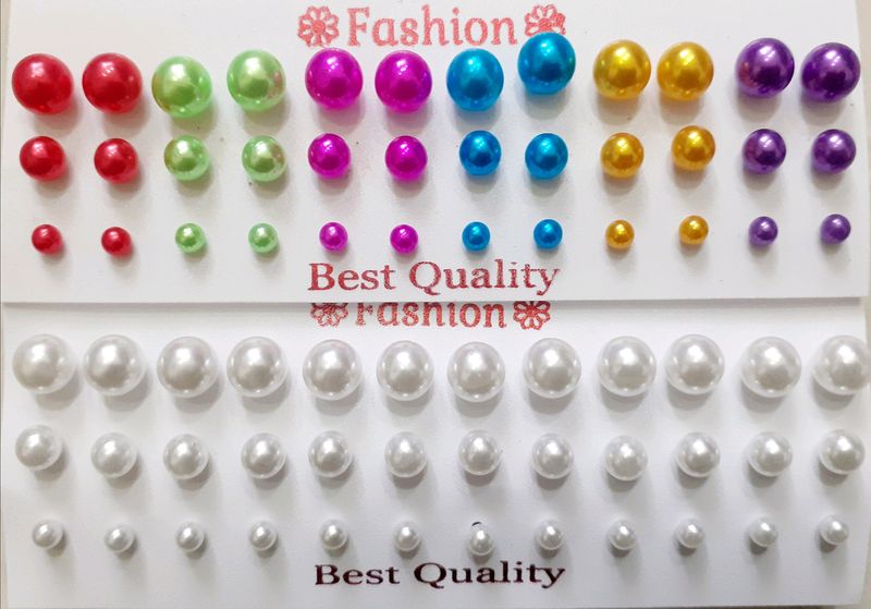 New Designer 3 Dozen Multi colour and White Round Pearl Earringd 36 Set Earring  Stud For Girls  Women Fashion School Children Kids College Girls ladies fashion stud earrings