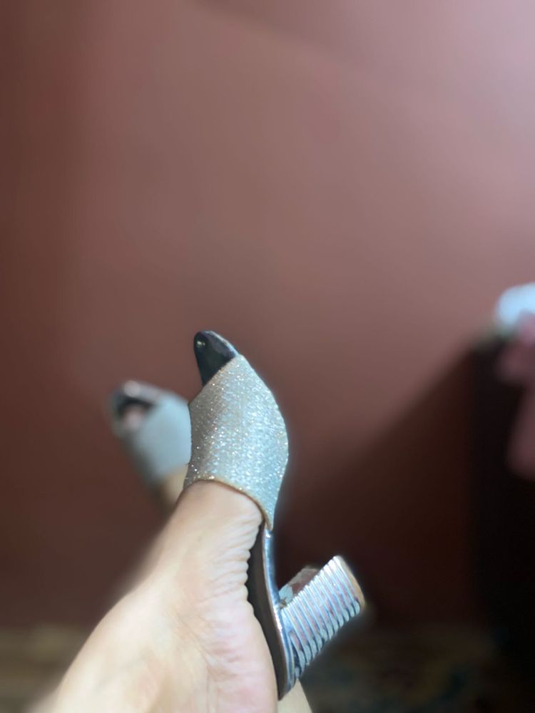 Party Wear Silver Block Heels