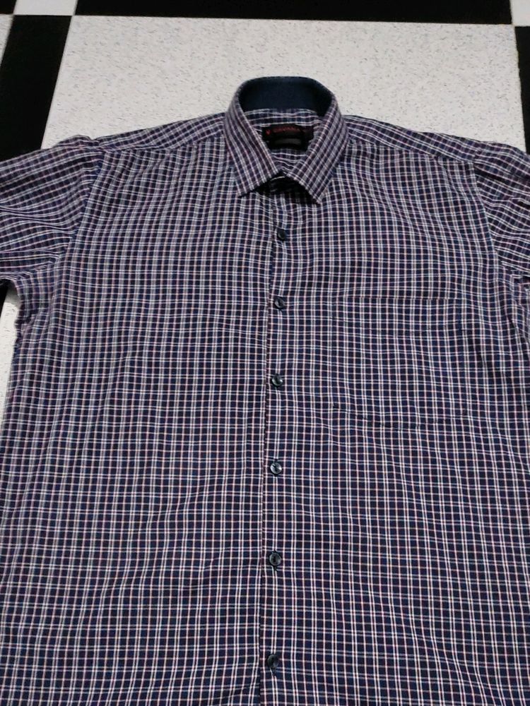 Cavana Checked Shirt Solid Collor With ORANGE STRIP T SHIRT