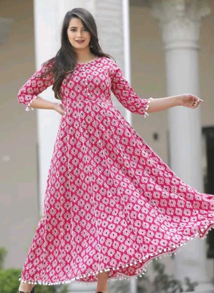 Pink Printed Anarkali Kurta
