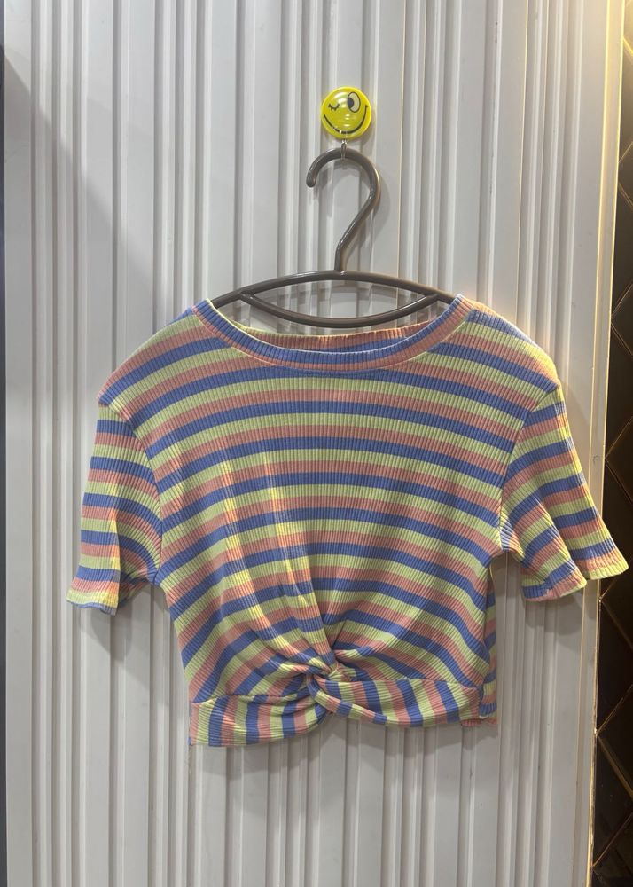 Striped Twist-Front Crop Top