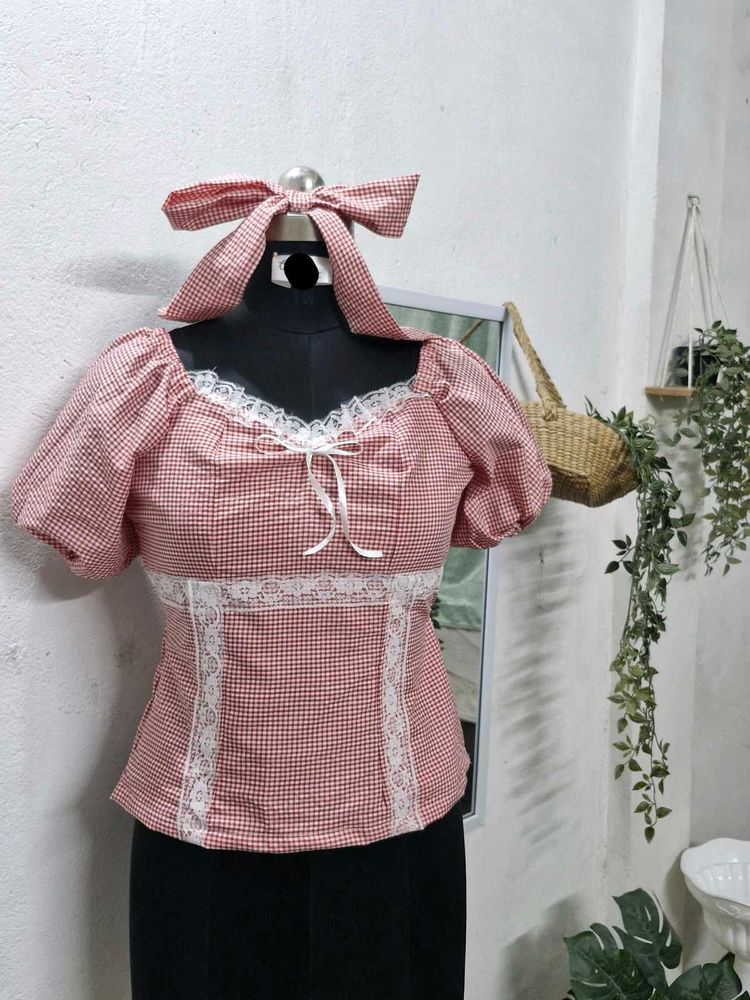 Red gingham Check Pattern Tops