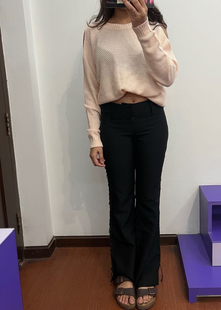 Pastel Pink Pullover With Cut Out Sleeves