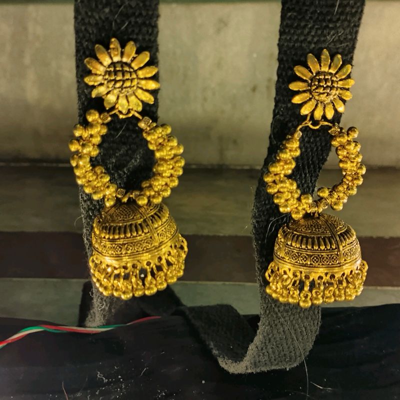 Sunflower Hoop Jumka Earrings