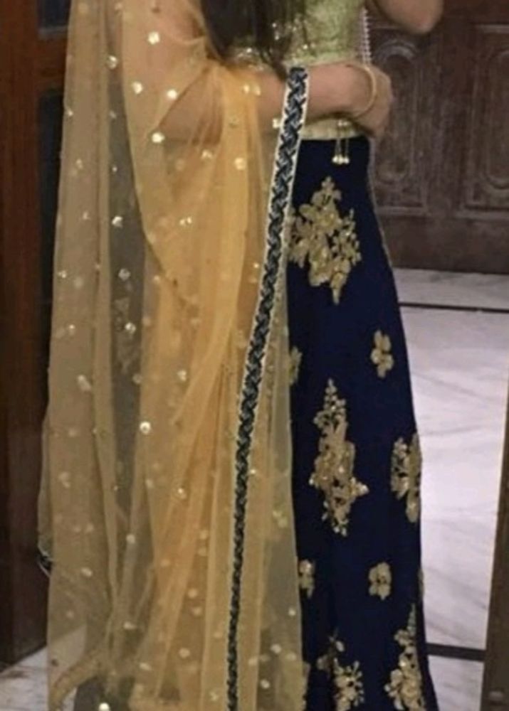 beautiful blue golden lehenga