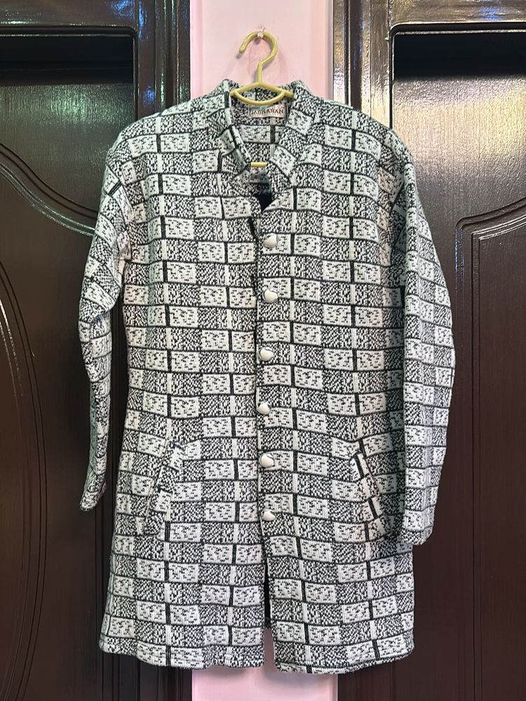 New Black And White Woven Woollen Cardigan