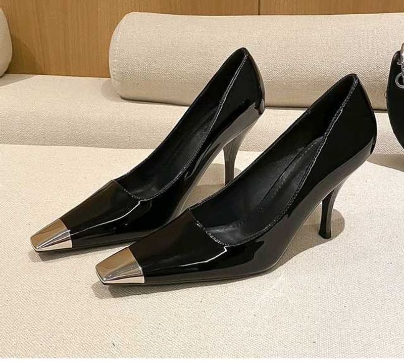 Classic Black Heels With Metal Style Front