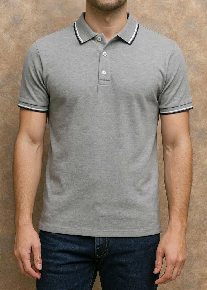 Gray Polo Shirt with Trim