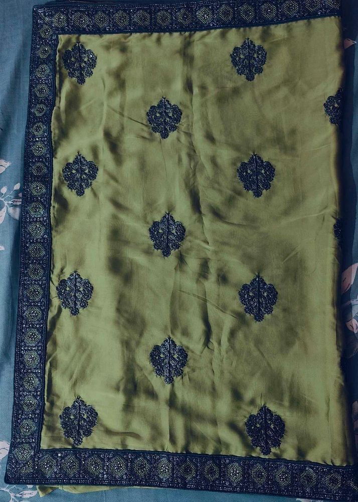Elegant Green Embroidered Saree
