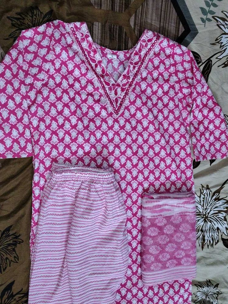 Pure 3 Pcs Cotton Kurta Set