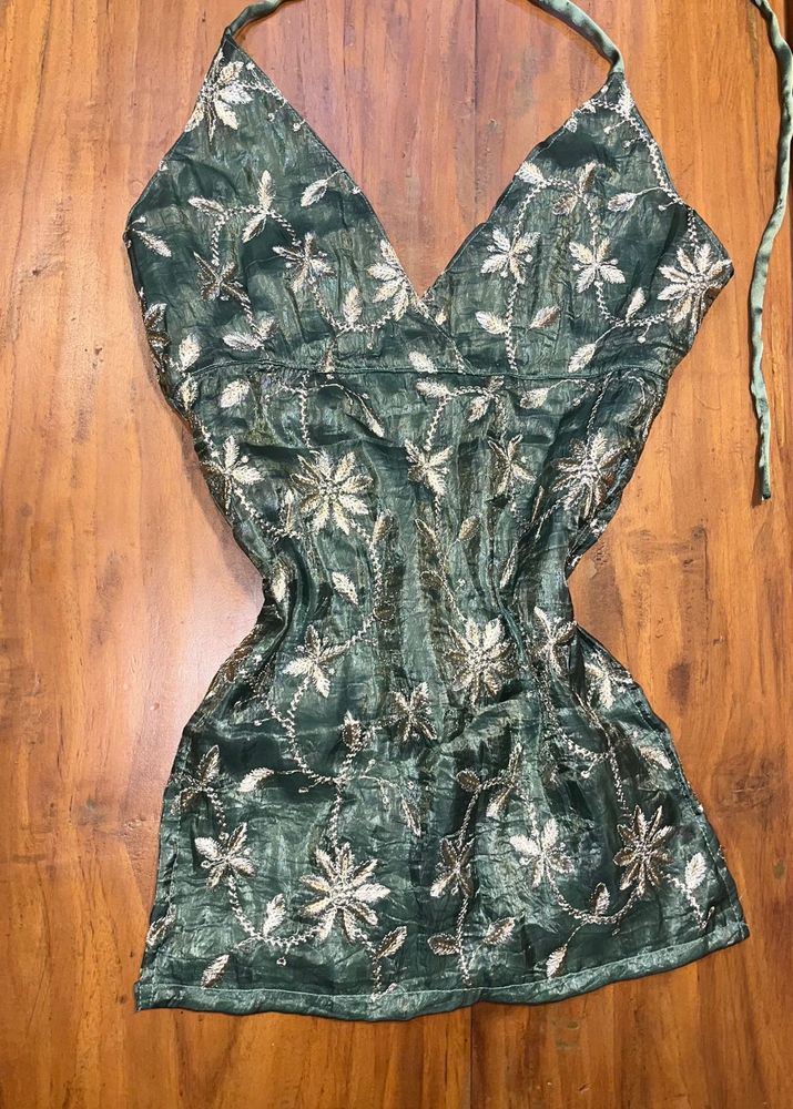 Green Floral Halter Top