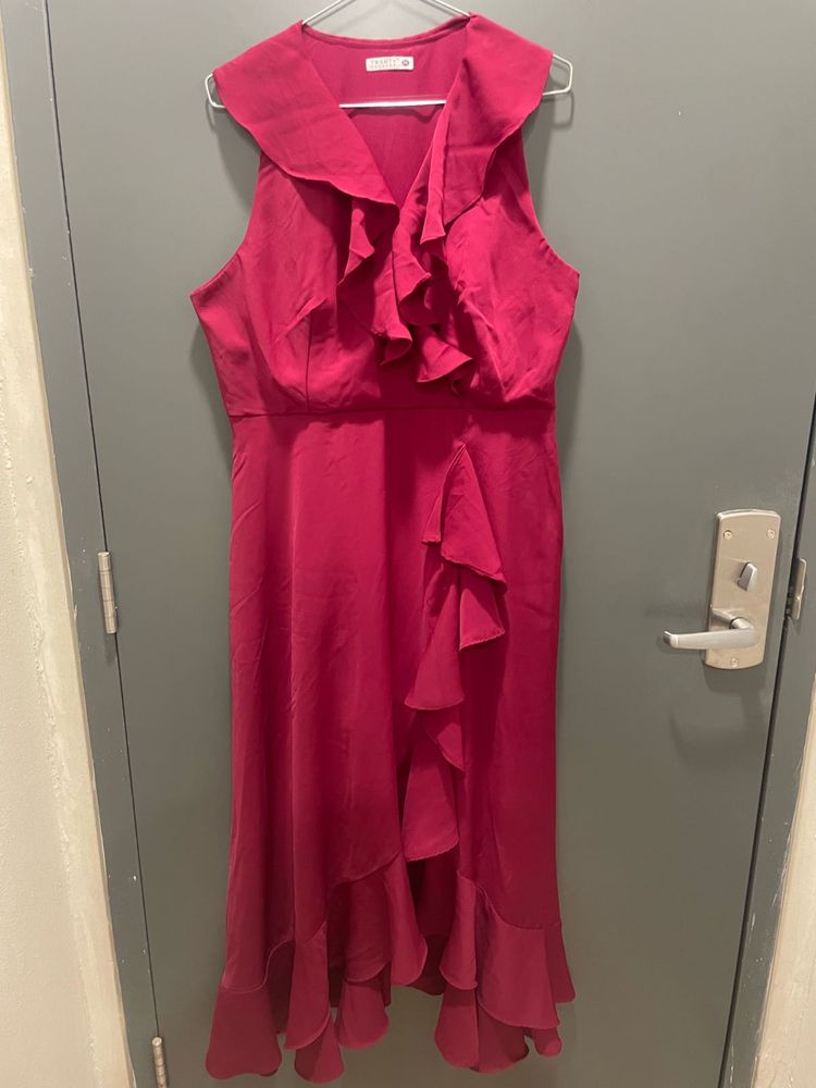 Magenta Ruffle Midi Dress