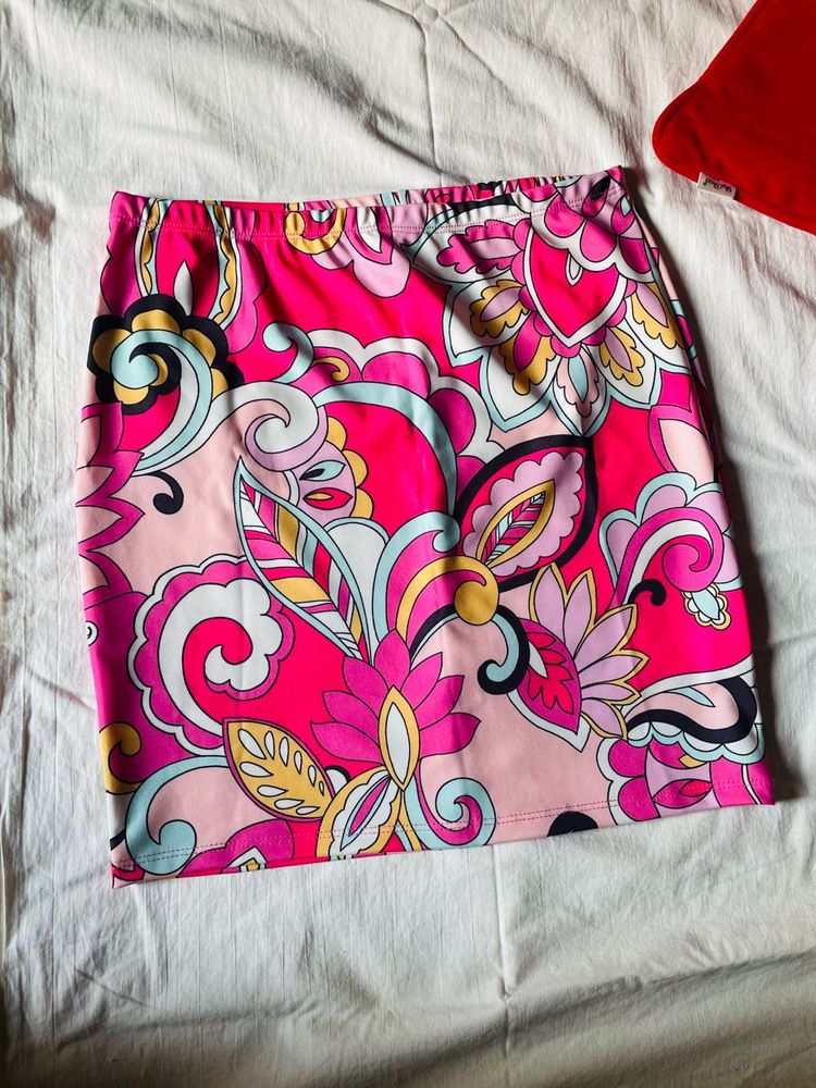 Cute Ethnic Motifs Printed Pink Pencil Mini Skirt