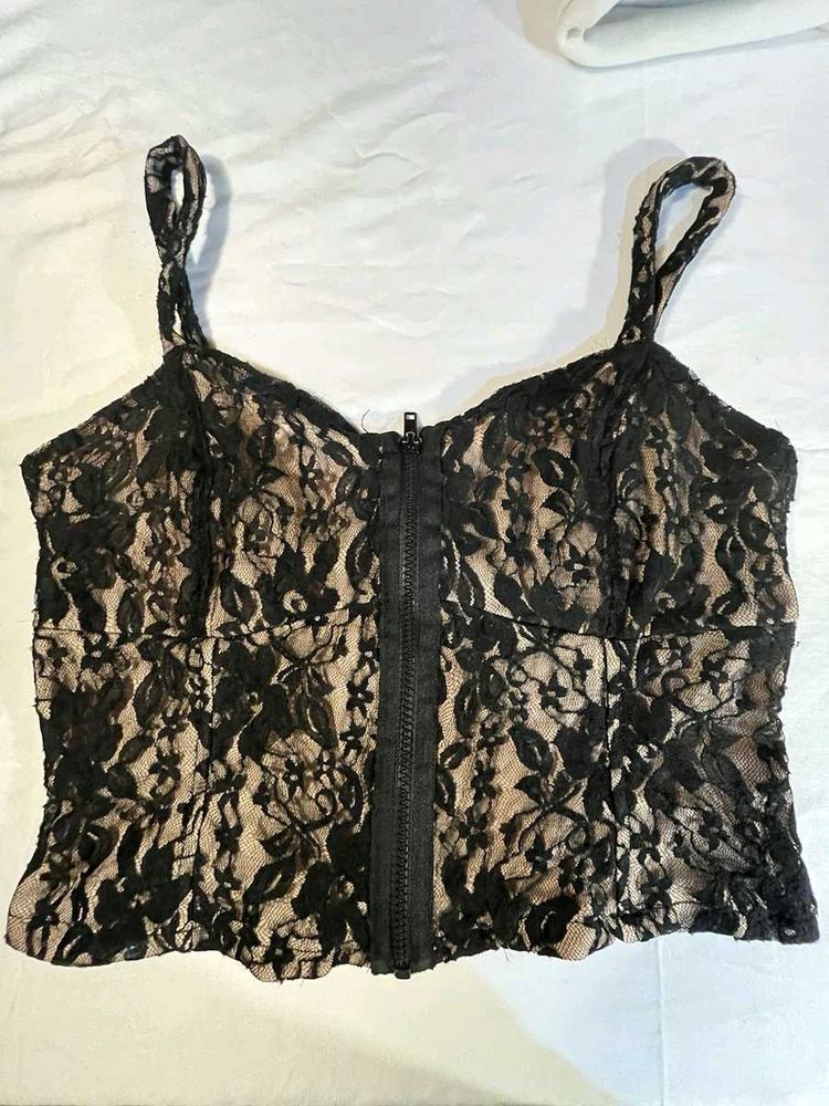 30277. Black Lace Crop Top