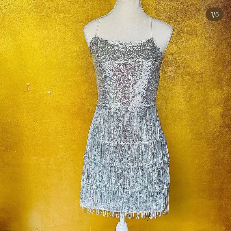 Sparkling Silver Fringe Party Dress