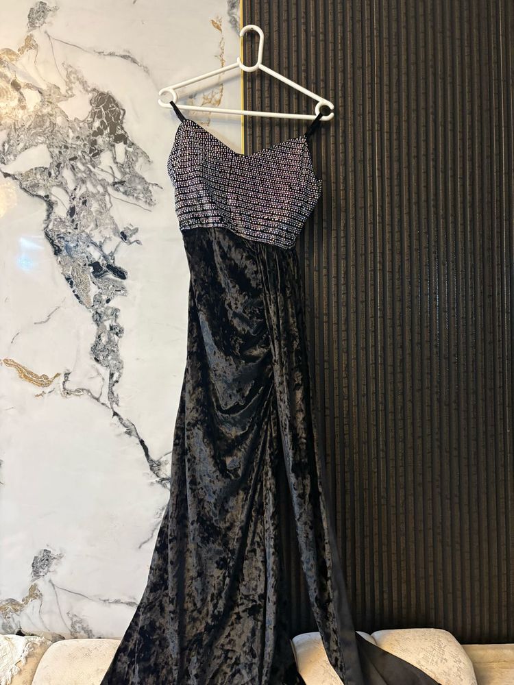 Glamorous Velvet Sequin Evening Gown