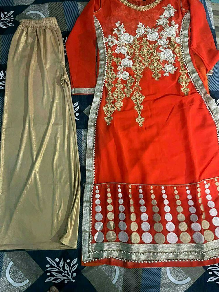Orange &amp; Gold Salwar Kameez Suit