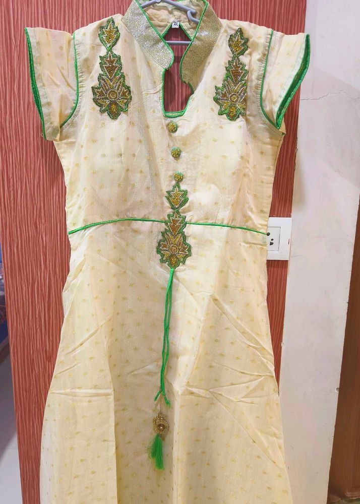 Neon Anarkali Suit With Salwar And Net Dupatta